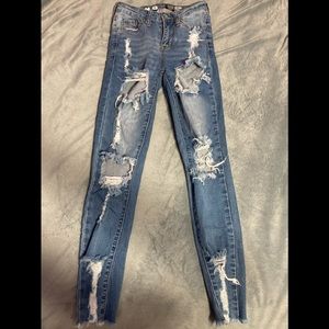 Distressed high waisted and skinny jeans